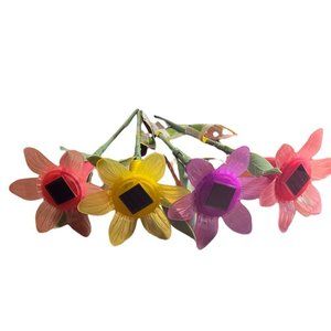 Garden Collection Floral Solar Stake Lights Lot Of 4 Pink Yellow Purple Pink New